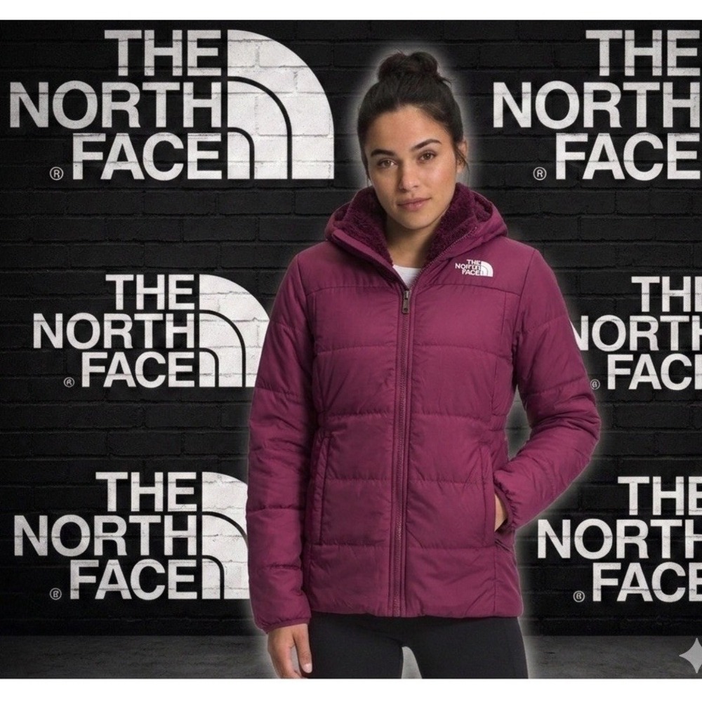 🔥The North Face💜Thick‎ Winter 🚦Reversible puffer Jacket Purple Fuzzy Fleece-S - Picture 2 of 10